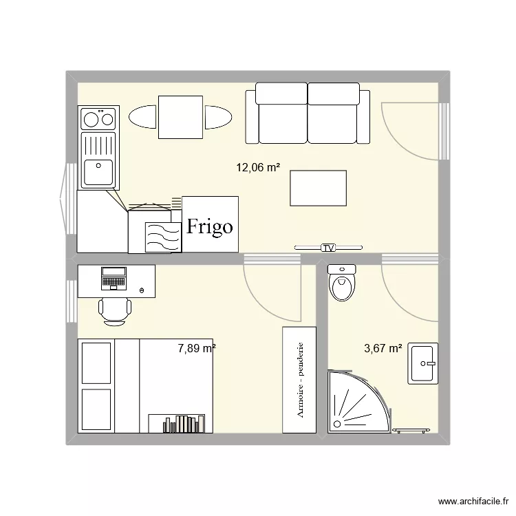 20M2. Plan de 3  et 24 m²