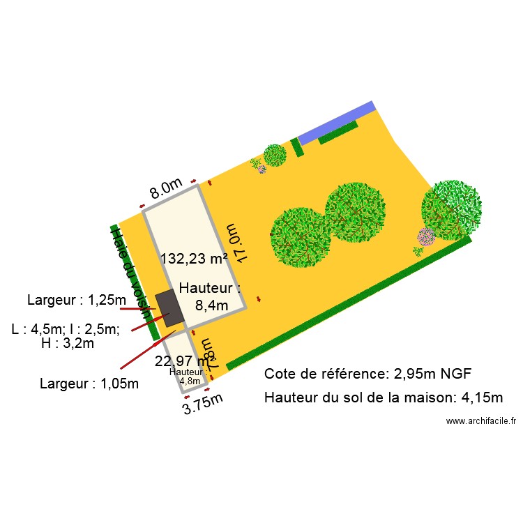 PLAN DE MASSE TERRAIN après travaux. Plan de 2 pièces et 155 m2