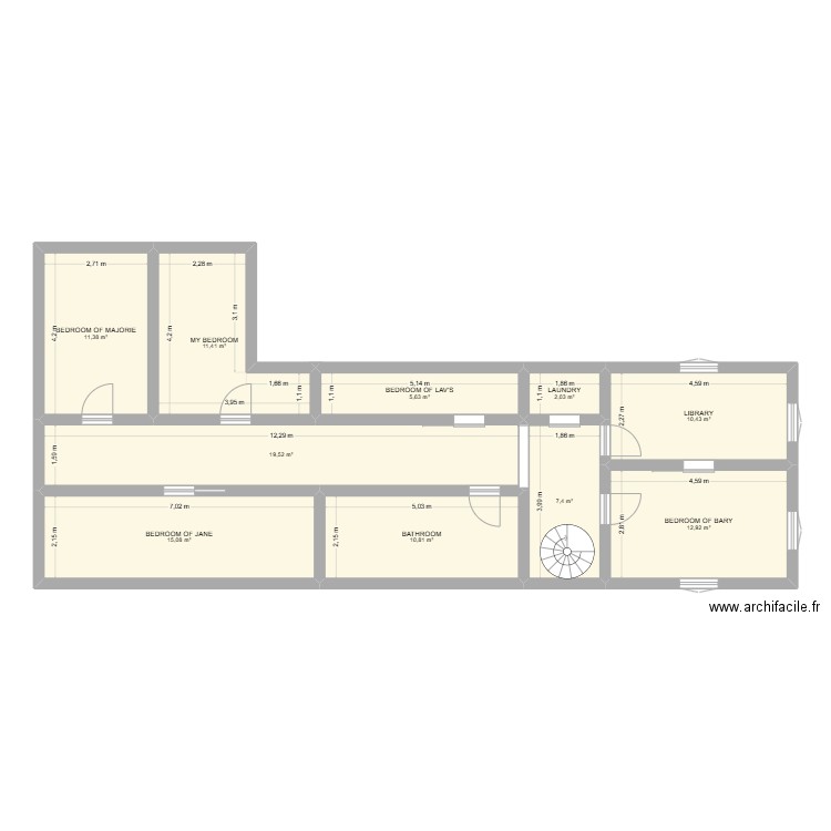 deuxiéme étage. Plan de 10 pièces et 107 m2