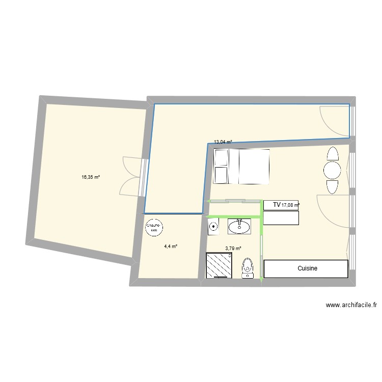 Bjoern - Rdc - Rénové. Plan de 5 pièces et 55 m2