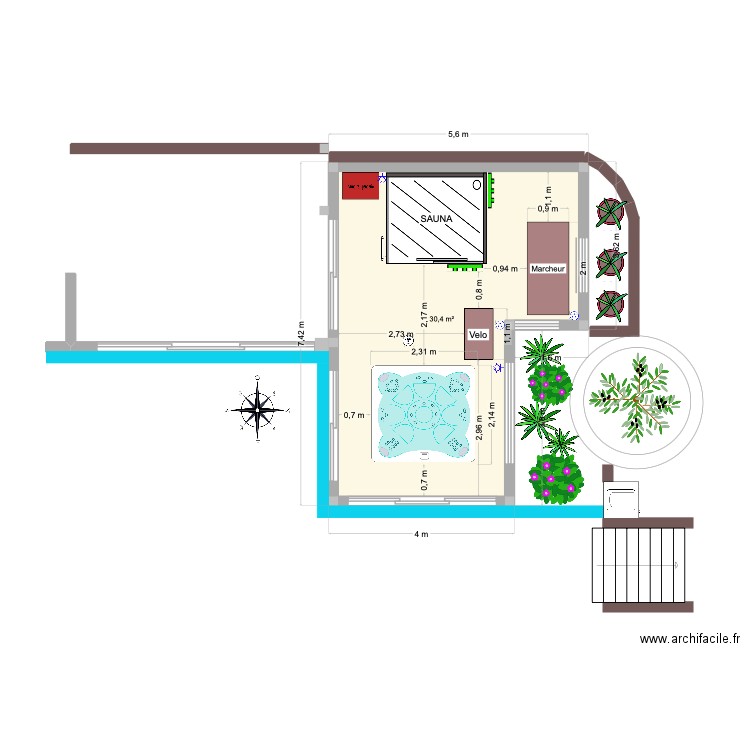 pool house. Plan de 1 pièce et 30 m2
