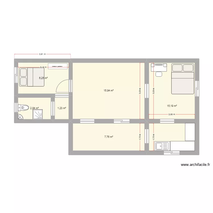Villa Masindray. Plan de 6  et 49 m²