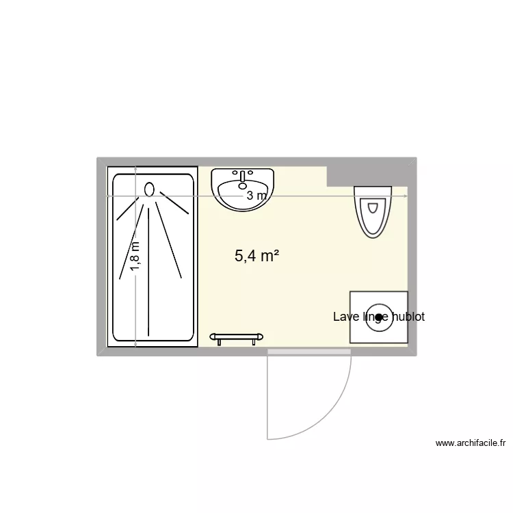 plam salle de bain MATHE. Plan de 1  et 5 m²