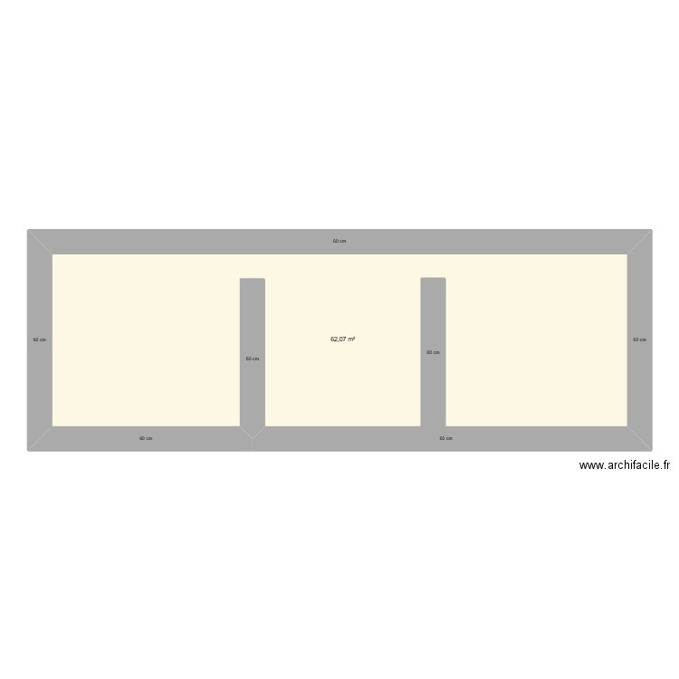 etage. Plan de 1 pièce et 62 m2