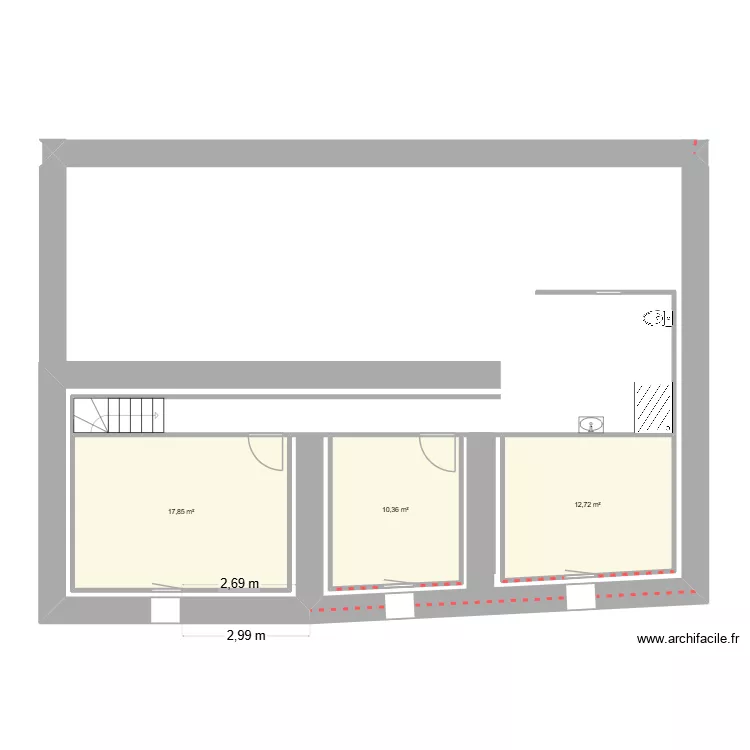 etage. Plan de 3 Pièces et 41 m²