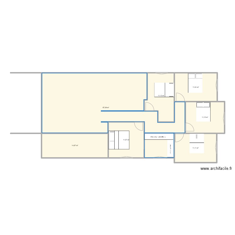 M.HUP V1. Plan de 7 pièces et 138 m2