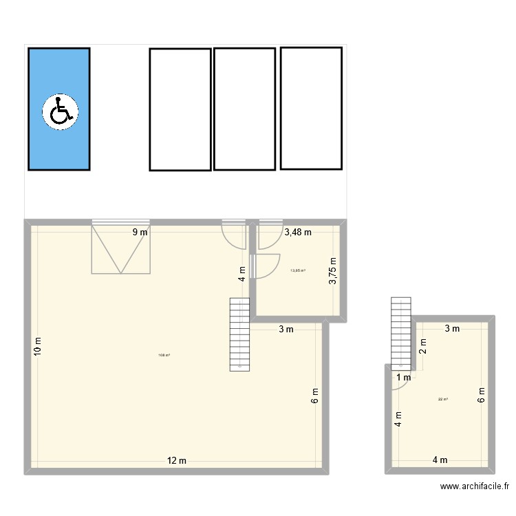 Plan simple. Plan de 3 pièces et 143 m2
