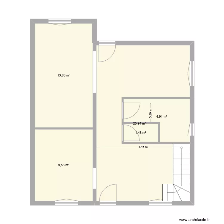 RDC maison de la minerve. Plan de 5  et 56 m²