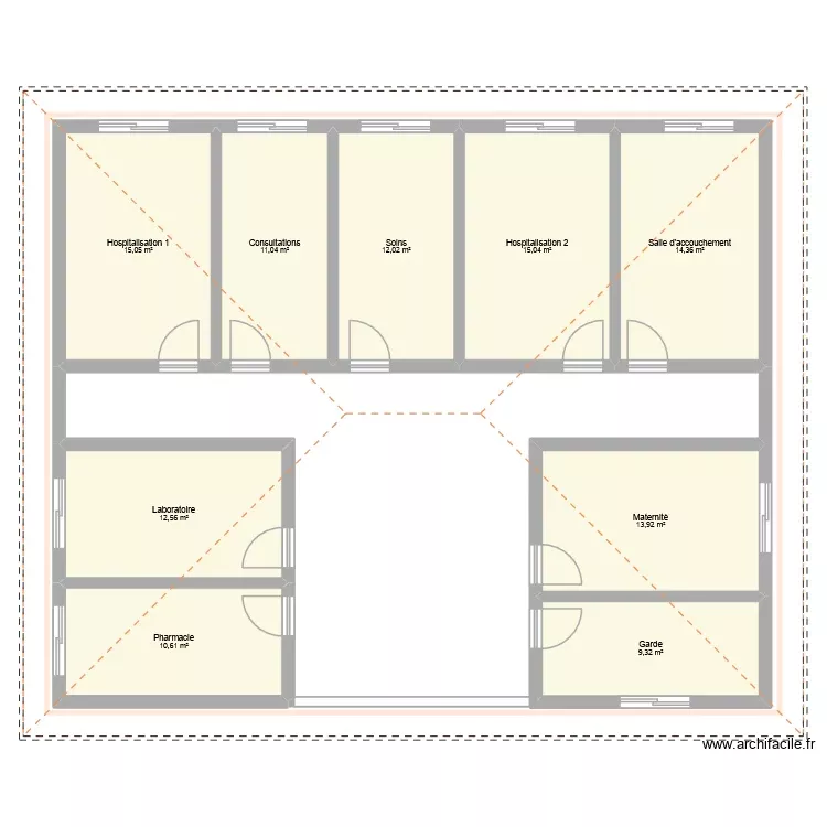 Centre de santé Nkolebassimbi. Plan de 9 Pièces et 114 m² Centre de santé Nkolebassimbi. Plan de 9 Pièces et 114 m²