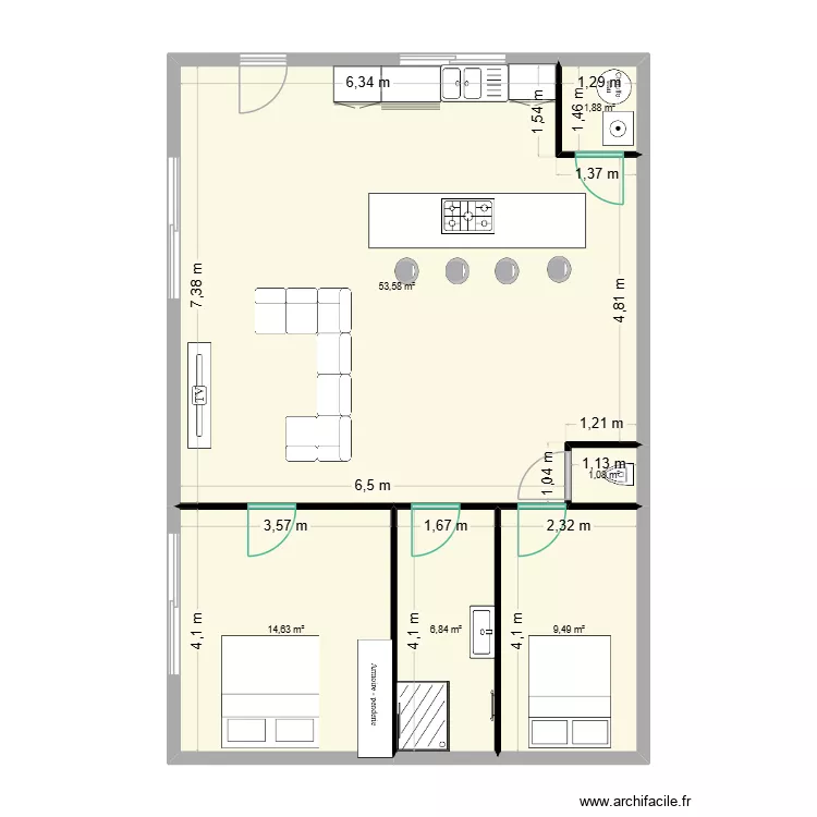 theo int&eacute;rieur. Plan de 6 pièces et 88 m²