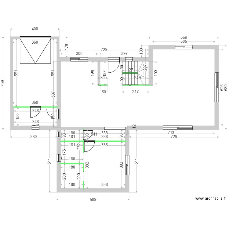 MASTROVINCENZO CLOISONS RDC. Plan de 6 pièces et 49 m2