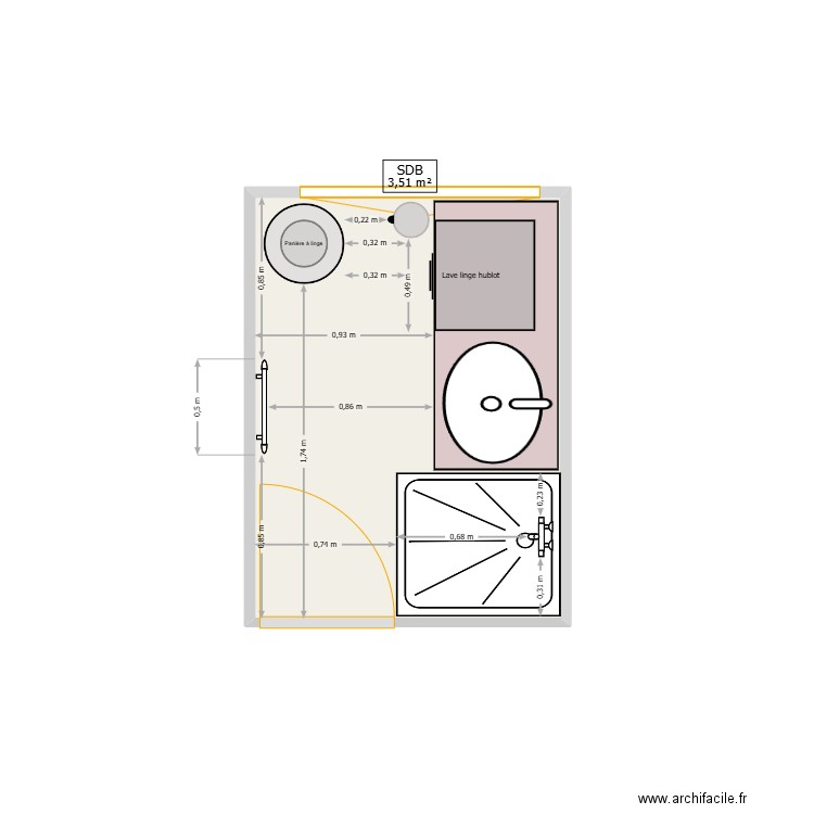 SDB. Plan de 1 pièce et 4 m2
