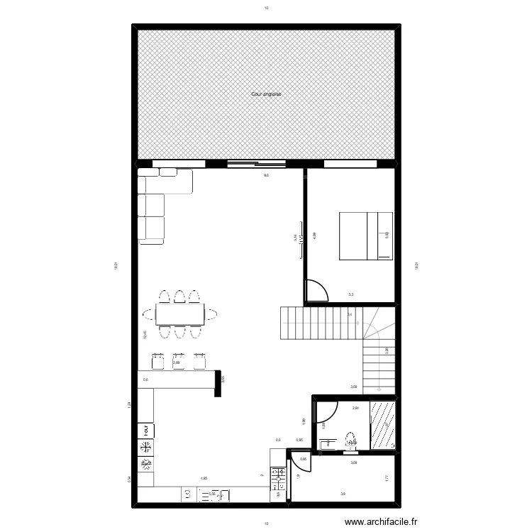 SousSol. Plan de 3 pièces et 163 m²