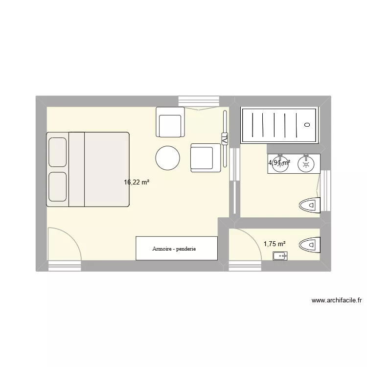 HOHWALD Chambre 2. Plan de 3 Pièces et 23 m² HOHWALD Chambre 2. Plan de 3 Pièces et 23 m²