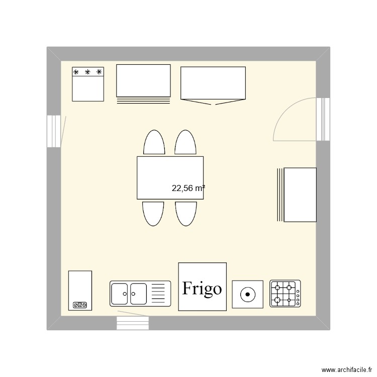 cuisine C/O. Plan de 1 pièce et 23 m2