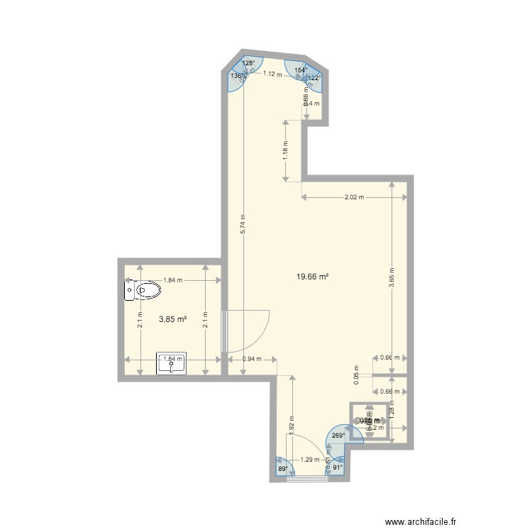 atelier 19eme. Plan de 3 pièces et 24 m2