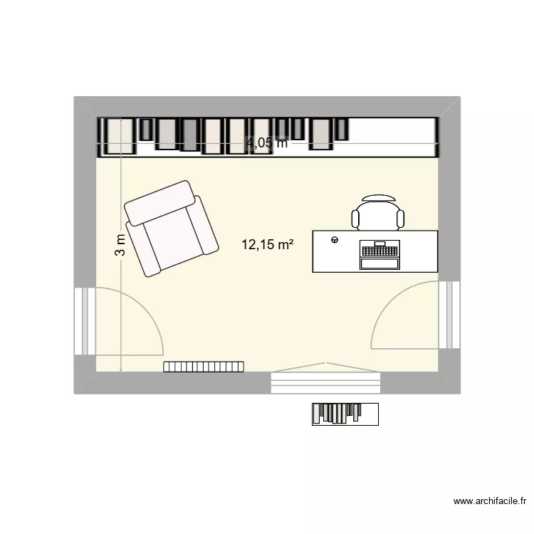 bureau cabourg. Plan de 1 pièce et 12 m² bureau cabourg. Plan de 1 pièce et 12 m²