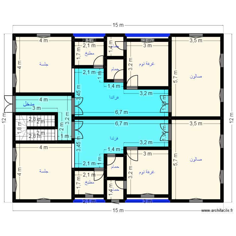 Plan 15X12 Client 46 41 91 22. Plan de 20 pièces et 152 m2