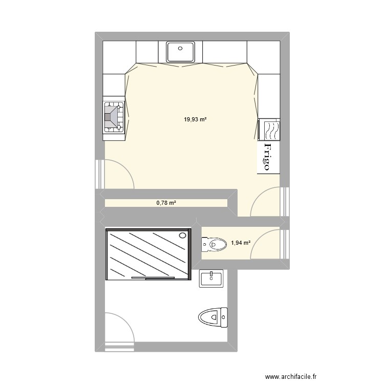 VAL FLOURI. Plan de 3 pièces et 23 m2