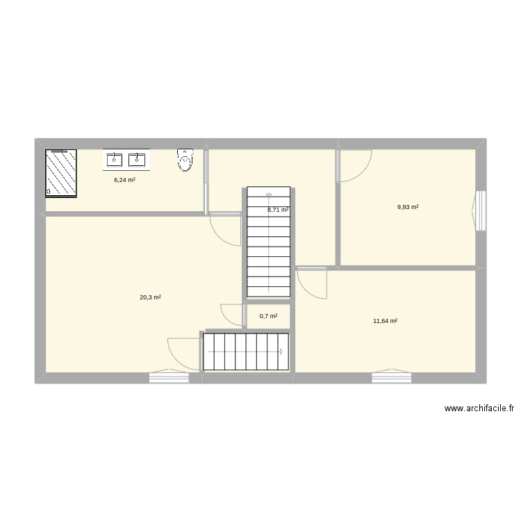 Etage maison idée 1. Plan de 6 pièces et 58 m2