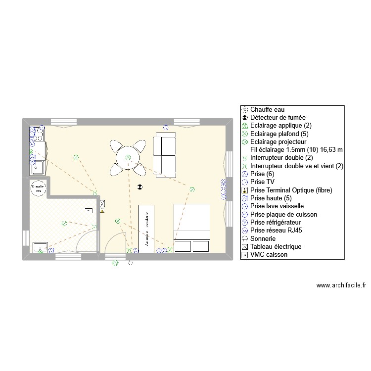 brunoy bt b. Plan de 2 pièces et 36 m2