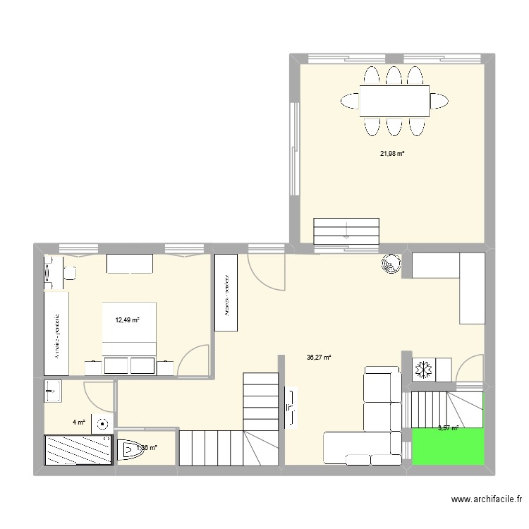 1B base. Plan de 6 pièces et 80 m2