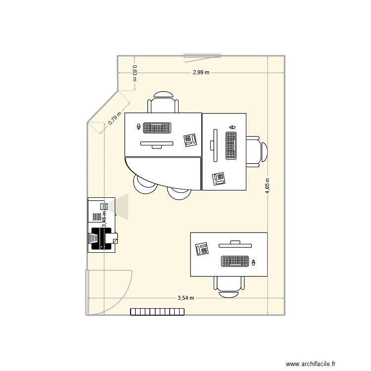 Bureau DFC 3. Plan de 1 pièce et 16 m2