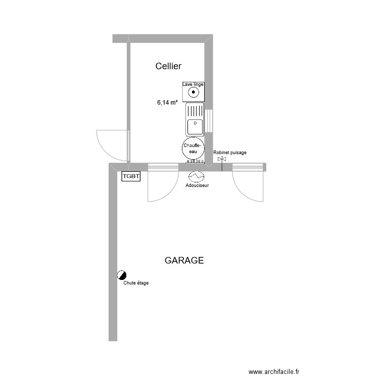 PRIOYU EXISTANT . Plan de 1 pièce et 6 m2