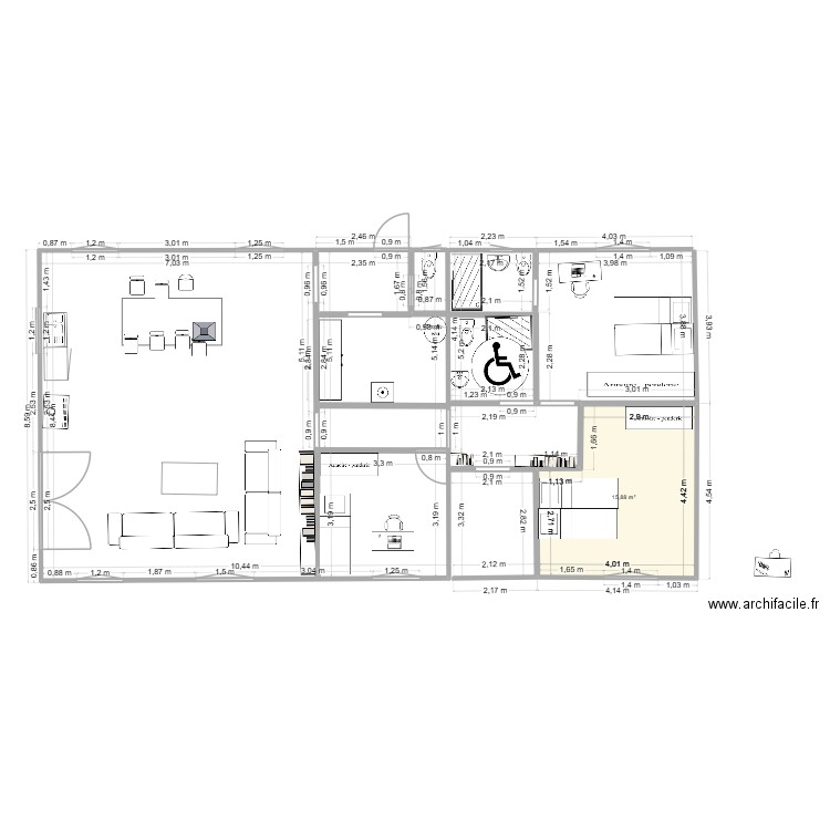 extension maison v8. Plan de 1 pièce et 16 m2