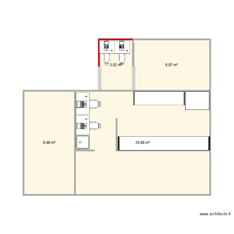 ZCA 1. Plan de 4 pièces et 44 m2