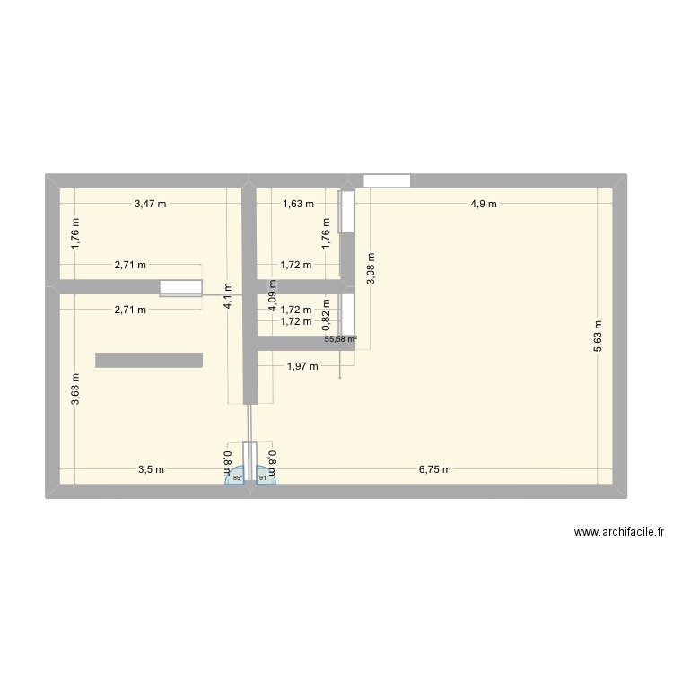 Maison. Plan de 1 pièce et 58 m2