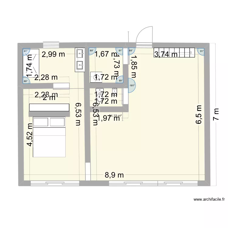 Maison. Plan de 1 pièce et 54 m²