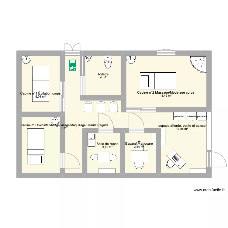 institut de 60m2. Plan de 7 et 53 m² institut de 60m2. Plan de 7 et 53 m²