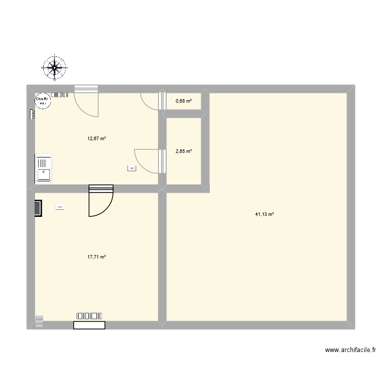 plan 2. Plan de 2 pièces et 77 m2