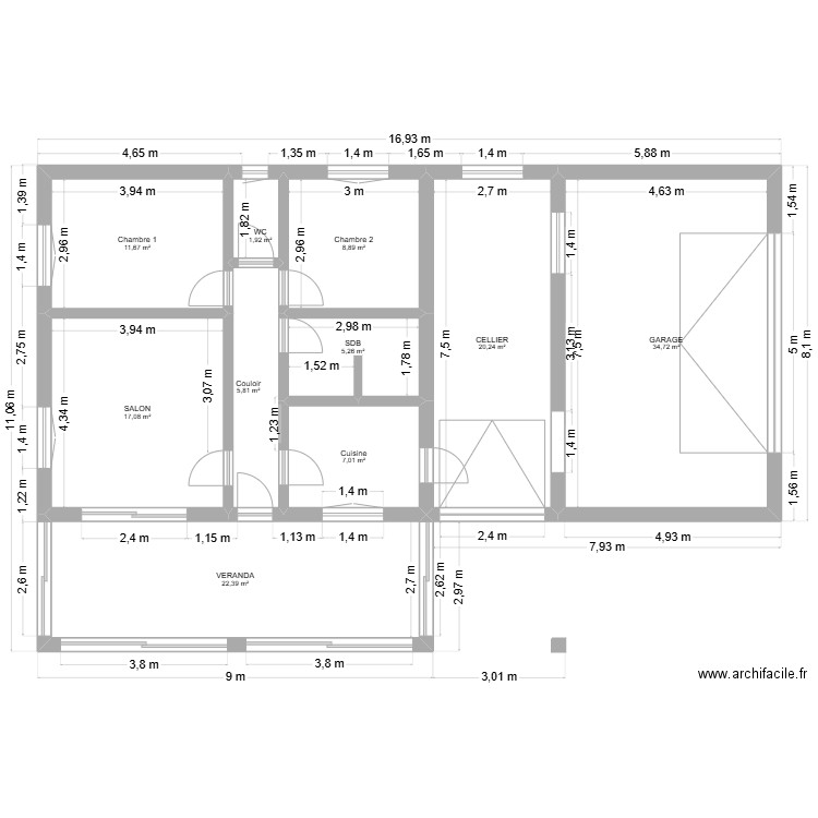 Plan avec garage et ouverture. Plan de 10 pièces et 135 m2