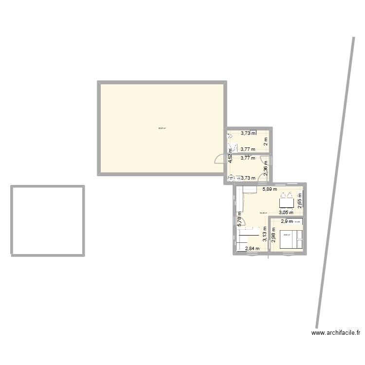 Annexe maison Rez. Plan de 4 pièces et 133 m2