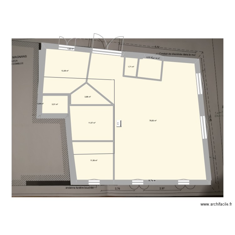 etage 2. Plan de 11 pièces et 125 m2