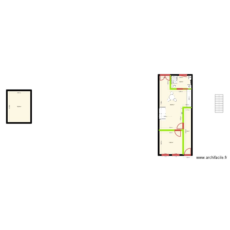 plan imeuble RDC. Plan de 5 pièces et 66 m2