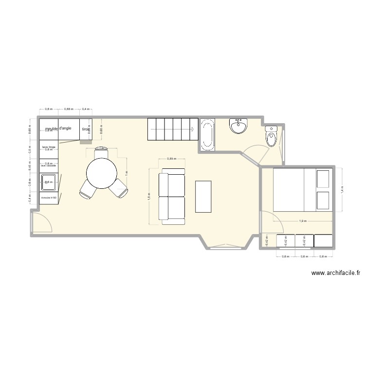 santos. Plan de 3 pièces et 33 m2