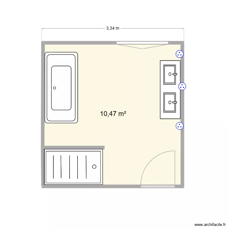 SALLE DE BAIN. Plan de 1  et 10 m²