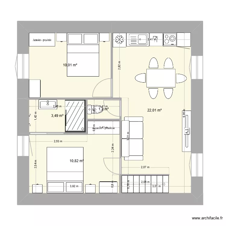 FUTUR T3. Plan de 5  et 48 m²