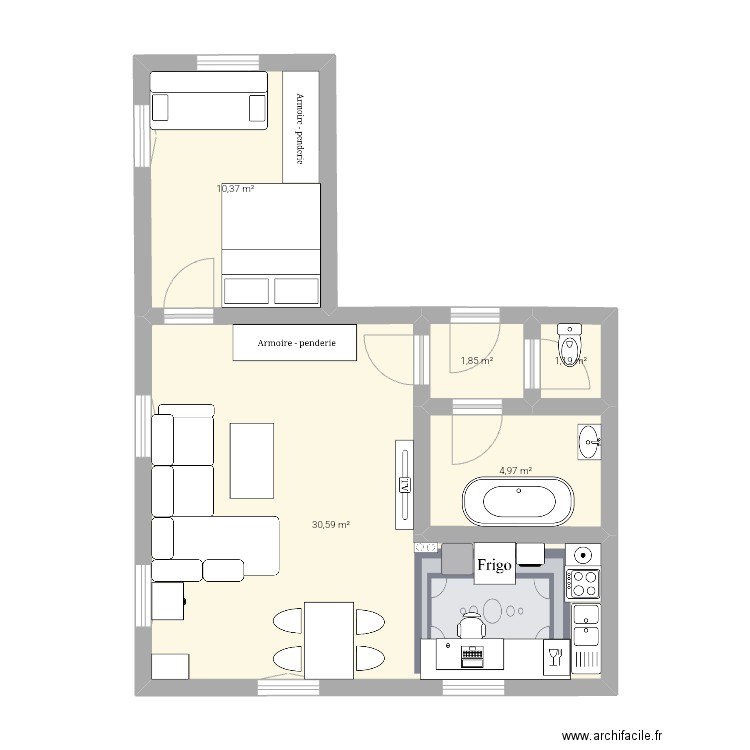 Manuel. Plan de 5 pièces et 49 m2