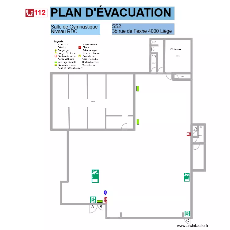 hall cuisine SS2 bis/1. Plan de 6  et 119 m²