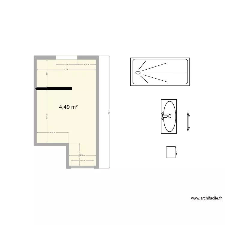 SDB. Plan de 1  et 5 m²