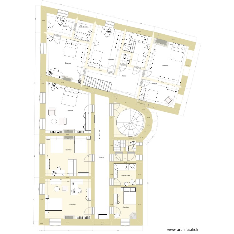 Lamothe - Etat actuel - Sauvegarde. Plan de 22 pièces et 398 m2