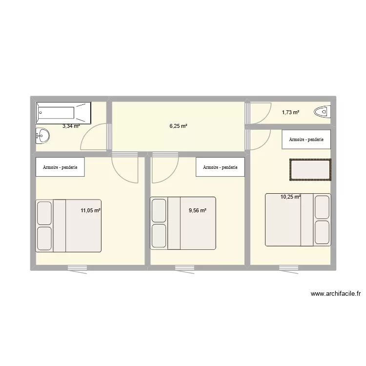 1 étage. Plan de 6 Pièces et 42 m² 1 étage. Plan de 6 Pièces et 42 m²