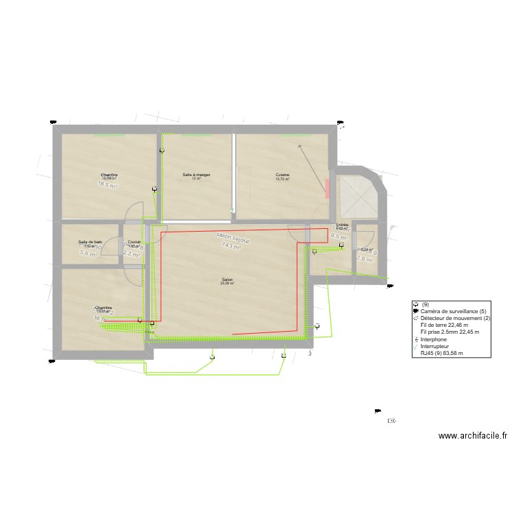 maisons. Plan de 9 pièces et 109 m2