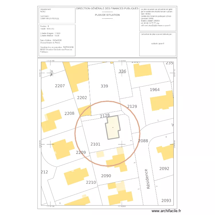 Plan de situation Camphin en p&eacute;v&egrave;le. Plan de 1  et 126 m²