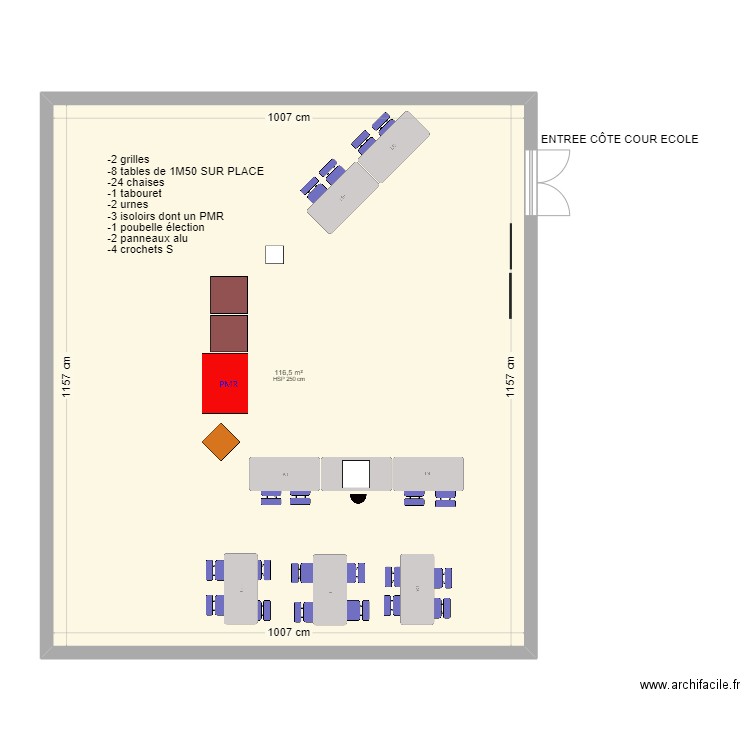 bureau élection parc provisoire primaire. Plan de 1 pièce et 117 m2