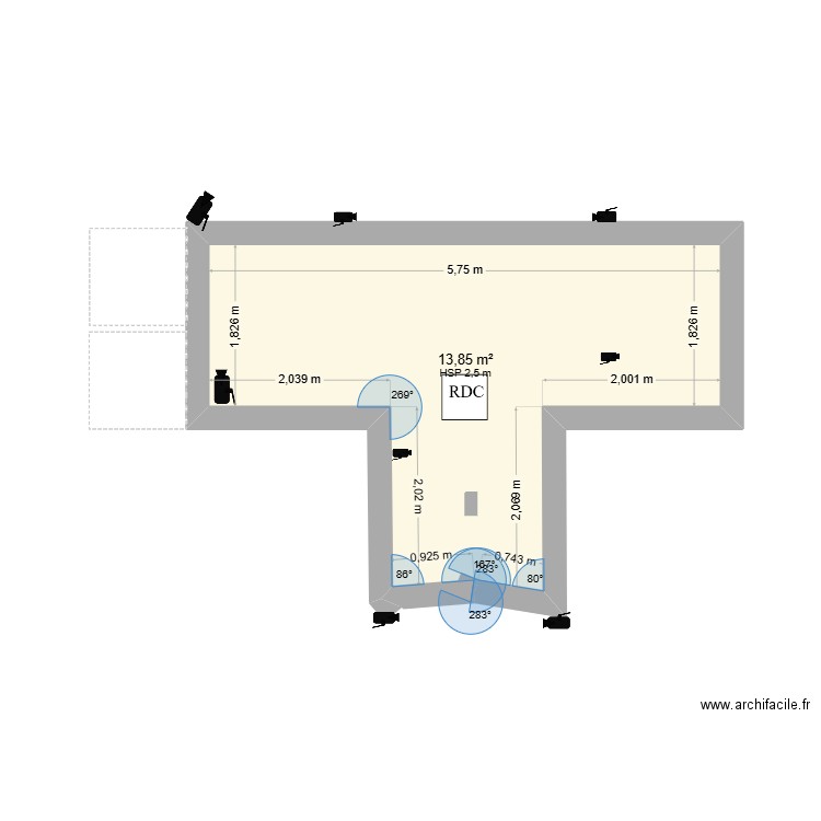 RDC. Plan de 1 pièce et 14 m2
